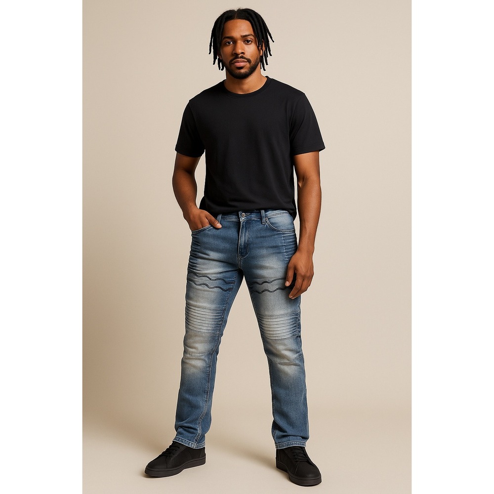 Southpole Mens‎ Stretch Jeans Blue Moto Style Distressed Wash Slim Fit Size 46